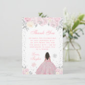 Roze Winter Donkere Huid Prinses Verjaardagsfeest Bedankkaart (Staand voorkant)