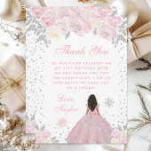 Roze Winter Donkere Huid Prinses Verjaardagsfeest Bedankkaart