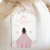Roze Winter Donkere Huid Prinses Verjaardagsfeest Cadeaulabel