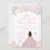 Roze Winter Donkere Huid Prinses Verjaardagsfeest Kaart (Voorkant)