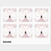 Roze Winter Donkere Huid Prinses Verjaardagsfeest Vierkante Sticker (Vel)