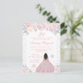 Roze Winter Donkere Huid Prinses Verjaardagsfeestj Briefkaart (Staand voorkant)
