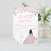 Roze Winter Donkere Huid Prinses Zoet Zestien RSVP Kaartje (Staand voorkant)