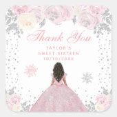 Roze Winter Donkere Huid Prinses Zoet Zestien Vierkante Sticker (Voorkant)