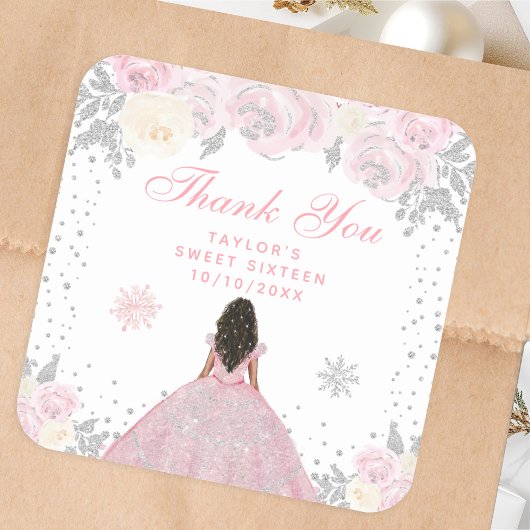 Roze Winter Donkere Huid Prinses Zoet Zestien Vierkante Sticker