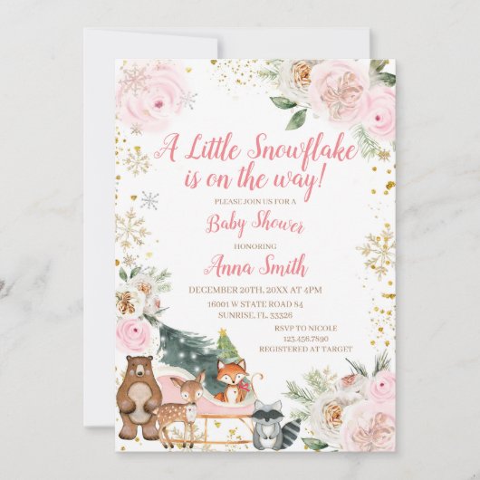 ROZE Winter Een beetje sneeuwvlok is onderweg Kaart (Voorkant)