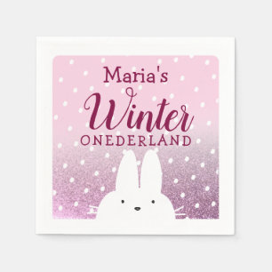 Roze Winter Eenderland Konijn 1e Verjaardag Servet