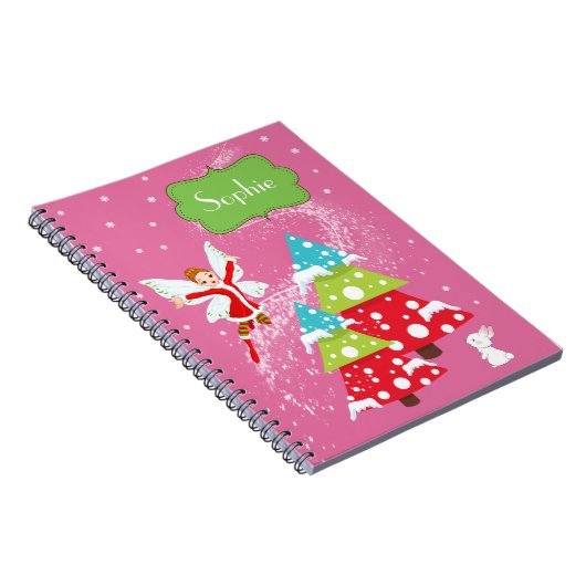 Roze Winter Fairy Aangepaste Naam Notitieboek (Rechterzijde)