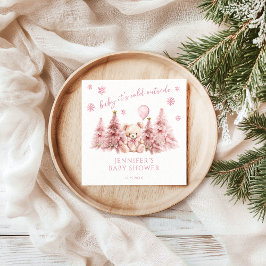 Roze Winter Feestelijke Teddydbeer Meisje Baby Sho Servet