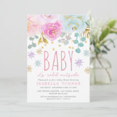 Roze Winter Floral Baby shower Kaart (Staand voorkant)