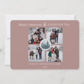 Roze Winter Forest Bloemen Fotocollage Feestdagenkaart (Voorkant)