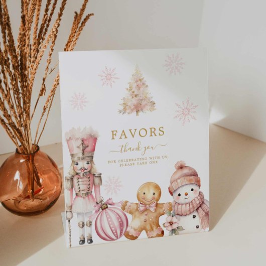 Roze Winter Girl Baby shower Favors Reclamebord Met Voetstuk