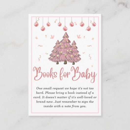 Roze Winter Kerst Baby shower Boeken voor Baby Informatiekaartje (Voorkant)