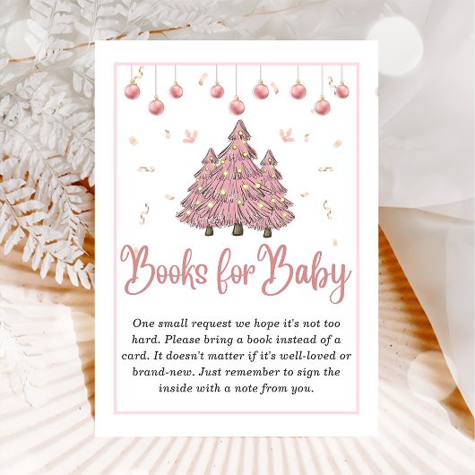 Roze Winter Kerst Baby shower Boeken voor Baby Informatiekaartje