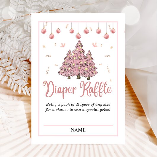 Roze Winter Kerst Baby shower Luier Raffle Informatiekaartje
