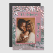 Roze Winter Kerst Familie Foto Magnetische Kaart (Voorkant / Achterkant)