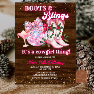 Roze Winter Kerst Kousen en Blings Verjaardag Kaart