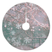 Roze winter Kerst landschap scène Fleece Kerstboom Rok (Voorkant)