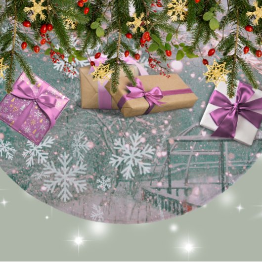Roze winter Kerst landschap scène Fleece Kerstboom Rok