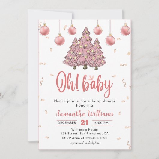 Roze Winter Kerstbomen Santa Baby shower Kaart (Voorkant)