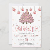 Roze Winter Kerstbomen Verjaardagsfeest Kaart (Voorkant)