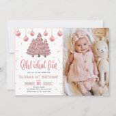 Roze Winter Kerstbomen Verjaardagsfeestfoto Kaart (Voorkant)