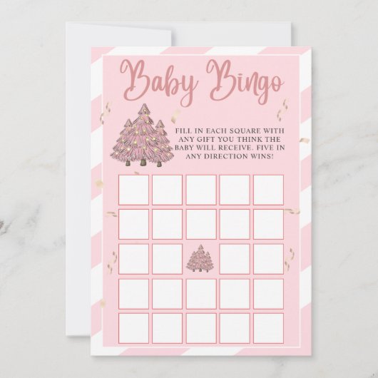 Roze Winter Kerstboom Baby shower Bingo spel Kaart (Voorkant)