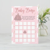 Roze Winter Kerstboom Baby shower Bingo spel Kaart (Staand voorkant)