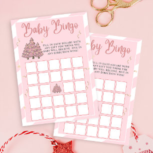 Roze Winter Kerstboom Baby shower Bingo spel Kaart