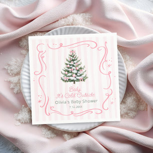 Roze Winter Kerstboom Baby Shower Servet