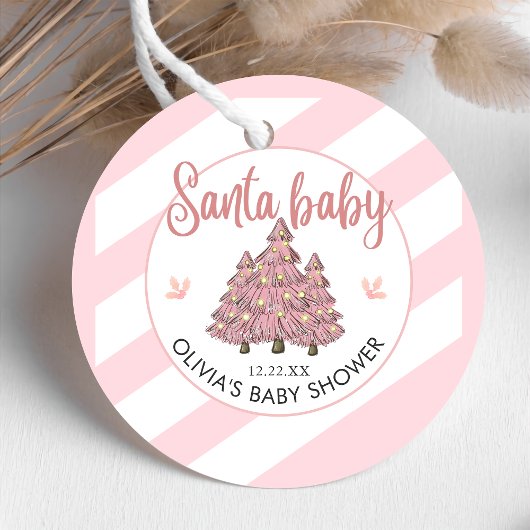 Roze Winter Kerstboom Santa Baby shower Bedankjes Labels