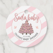 Roze Winter Kerstboom Santa Baby shower Bedankjes Labels (Voorkant)