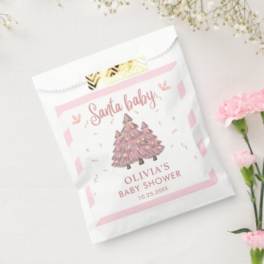 Roze Winter Kerstboom Santa Baby shower Bedankzakje (Gezegeld)