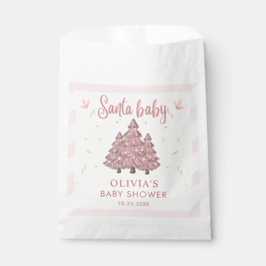 Roze Winter Kerstboom Santa Baby shower Bedankzakje (Voorkant)
