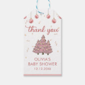 Roze Winter Kerstboom Santa Baby shower Cadeaulabel (Voorkant)