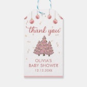 Roze Winter Kerstboom Santa Baby shower Cadeaulabel (Achterkant)