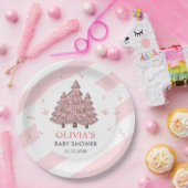 Roze Winter Kerstboom Santa Baby shower Papieren Bordje (Feest)