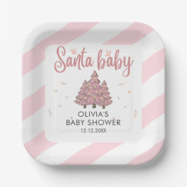 Roze Winter Kerstboom Santa Baby shower Papieren Bordje