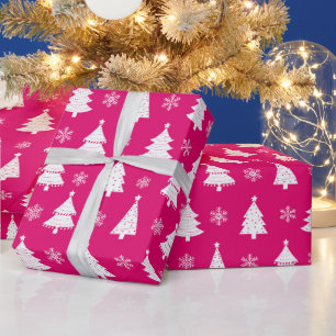 Roze Winter Kerstboom & Sneeuwvlokken Cadeaupapier