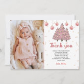 Roze Winter Kerstboom Verjaardag Foto Bedankkaart (Voorkant)