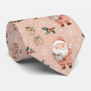 Roze Winter - Kerstman, Sneeuwvlokken, Hulst Stropdas