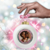 Roze Winter Kerstmis Familiefoto Keramische Bal Ornament