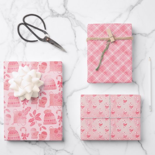 Roze Winter Kerstmis Inpakpapier Vel (Voorkant)