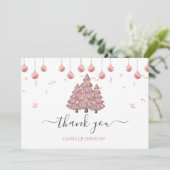 Roze Winter Kerstmis Meisje Baby shower Bedankkaart (Staand voorkant)