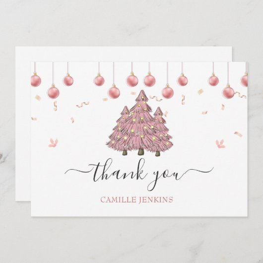 Roze Winter Kerstmis Meisje Baby shower Bedankkaart (Voorkant / Achterkant)