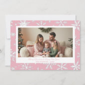  Roze Winter Kerstmis Sneeuwvlokken foto Feestdagenkaart (Voorkant)