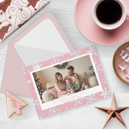  Roze Winter Kerstmis Sneeuwvlokken foto Feestdagenkaart