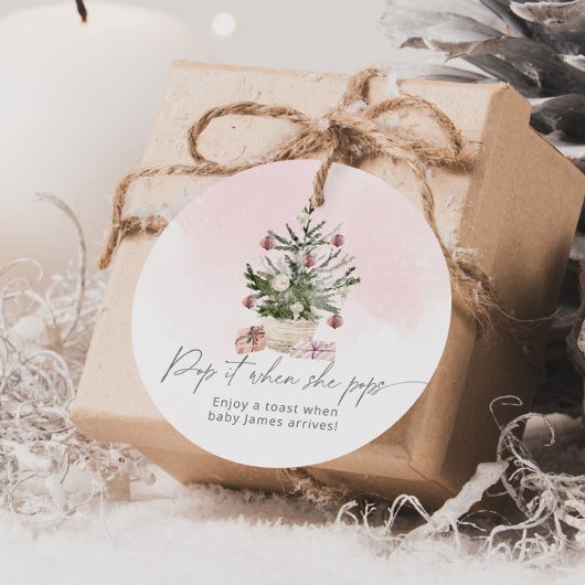 Roze Winter Knal het als ze ploft baby shower Bedankjes Labels