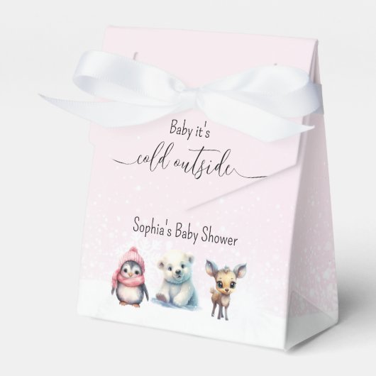 Roze Winter Koud Buiten Meisje Baby shower Bedankdoosjes (Voorkant Zijde)