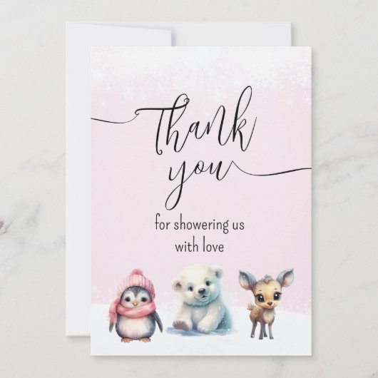Roze Winter Koud Buiten Meisje Baby shower Bedankkaart (Voorkant)
